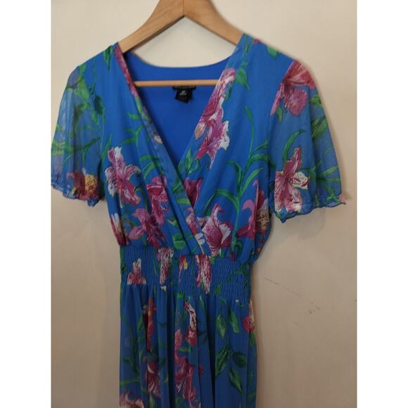 Kate & Lily Floral Maxi Dress Stretch Mesh Knit Surplice - Picture 4 of 10